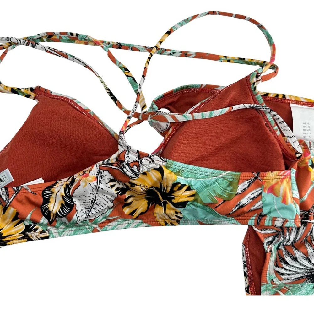 NWT The Bikini Lab Swimsuit SET Orange TROPICAL Multi-Color WOMENS M L 8 - Picture 7 of 9